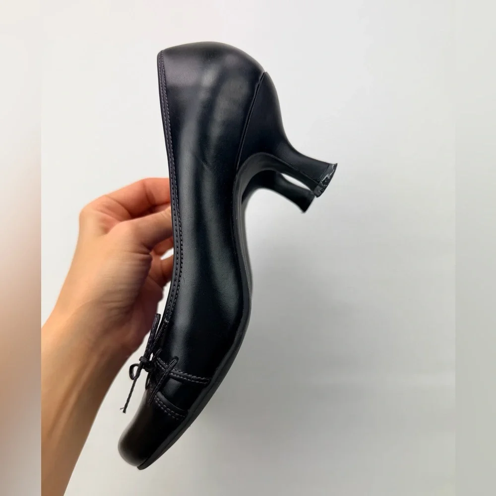 Steve Madden Volit Black Leather Kitten Heel Pumps Bow Detail Size 8B - Picture 5 of 10